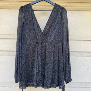 Torrid Size 2 Black Sparkle Surplice Long Sleeve Top Plus Size 2X Glitter